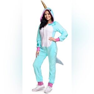Tipsy Elves Light Blue Narwhal Onesie with Gold Horn